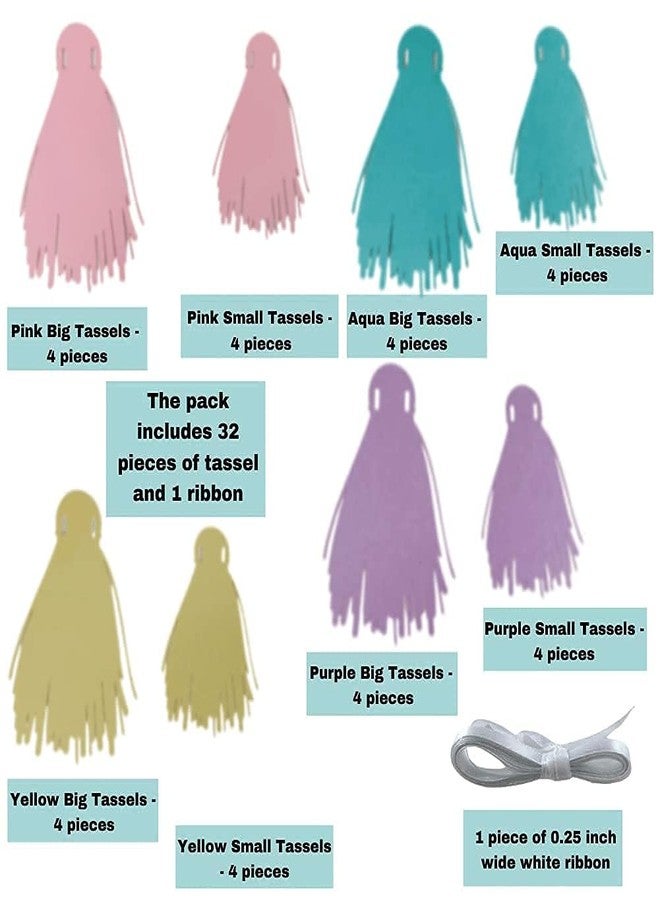 Curious Button Pastel Theme Party Decoration Paper Tassel Bunting, 20 Pieces, Pink, Purple, Yellow and Aqua, 2.5 inch in Length - Image 2